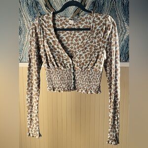 Urban Outfitters Brown Floral Smocked Top, Size S